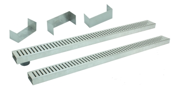 Entwässerungsrinnen Edelstahl superflach Rost Schlitzdesign SET Typ 2, System 35/80